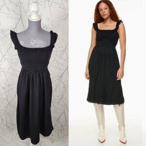 Wilfred Black Organic Cotton Smocked Reminisce Midi Dress